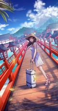 手绘的向日葵少女插画黄黄的画面好唯美