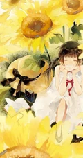 手绘的向日葵少女插画黄黄的画面好唯美