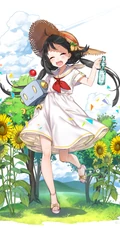 戴着遮阳草帽的向日葵少女唯美图片
