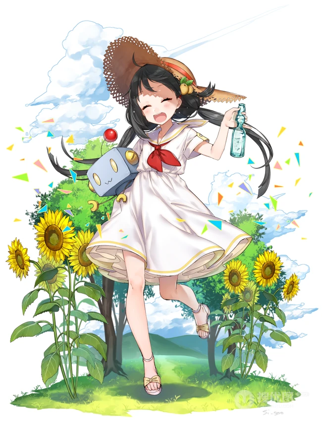 戴着遮阳草帽的向日葵少女唯美图片
