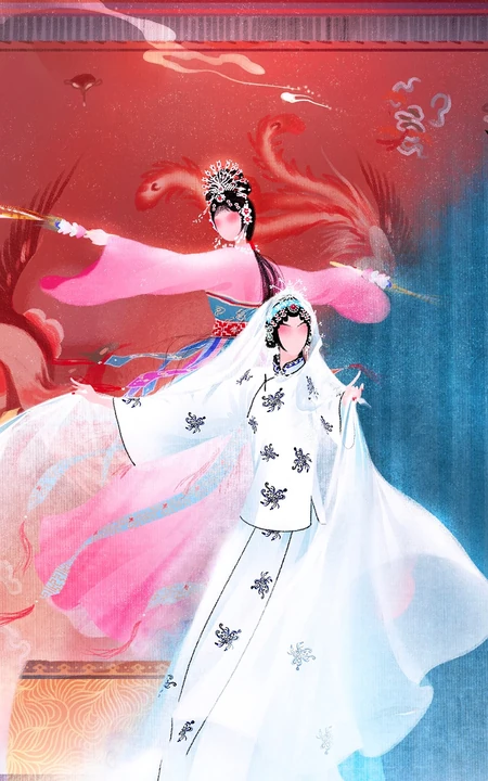 唯美京戏花旦唯美插画手机壁纸
