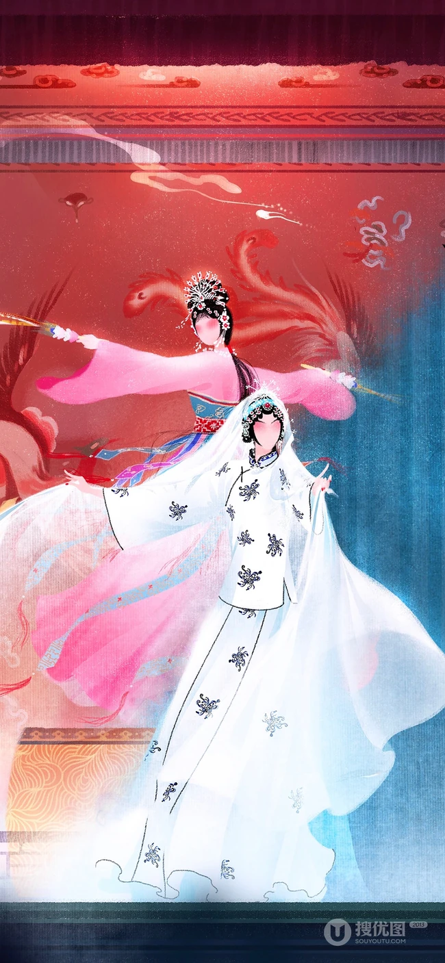 唯美京戏花旦唯美插画手机壁纸