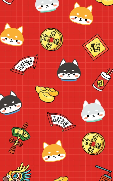 创意各元素拼贴的手机壁纸，春节元素排列手机壁纸图片