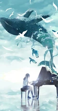 唯美的梦境鲸鱼，玄幻幻想空间创意风景壁纸图片