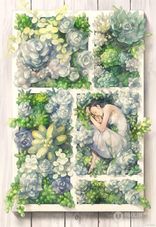 飘逸梦幻水彩风格CG插画美图，日本画师よしおか的作品