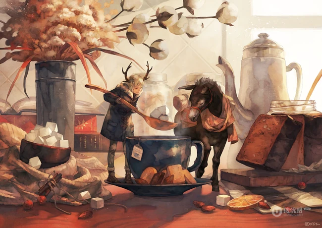 飘逸梦幻水彩风格CG插画美图，日本画师よしおか的作品