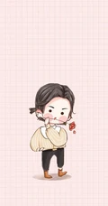 手绘口咬玫瑰花萌萌可爱的小女孩手机壁纸