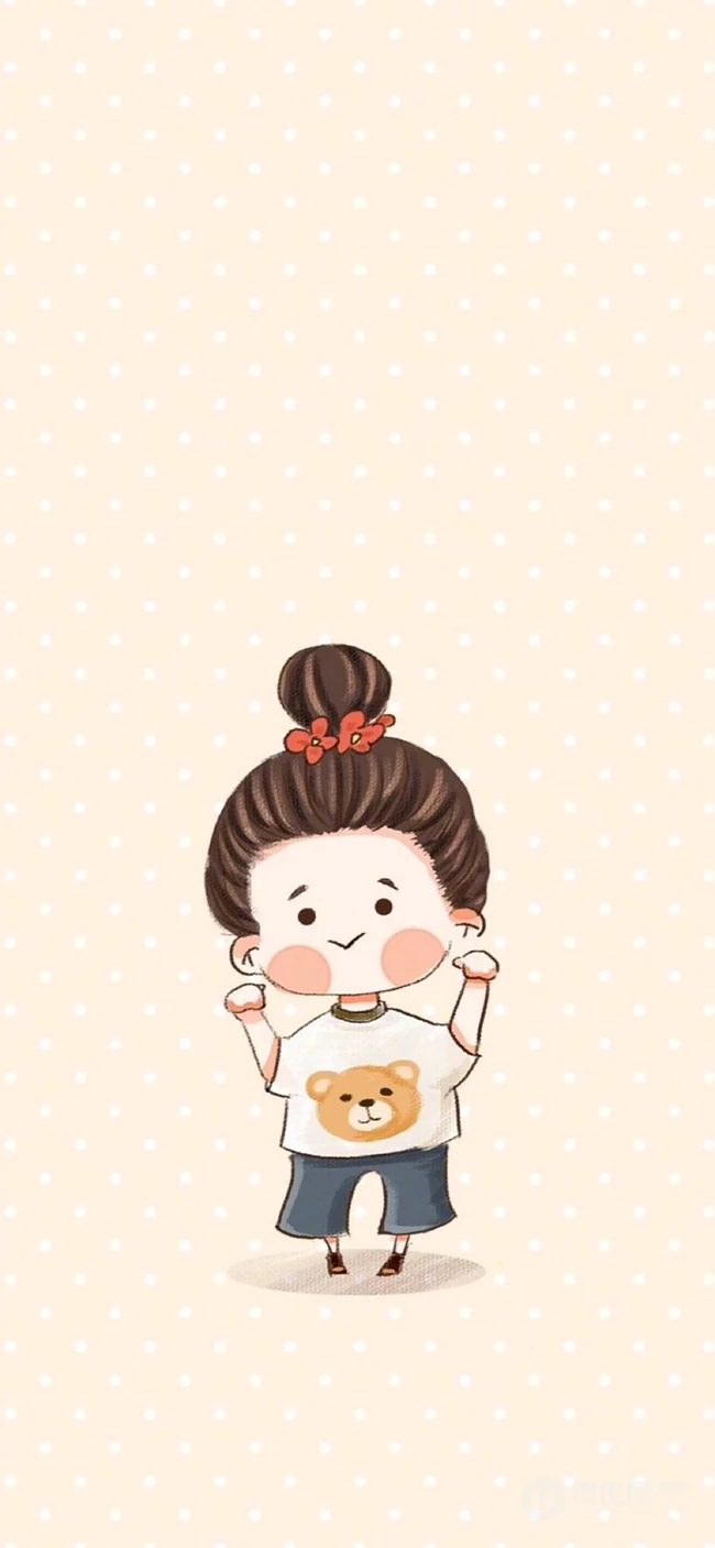 手绘口咬玫瑰花萌萌可爱的小女孩手机壁纸