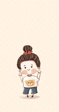 手绘口咬玫瑰花萌萌可爱的小女孩手机壁纸