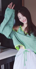 女演员马瑞Marie休闲时尚露肩装运动裤居家温婉图片