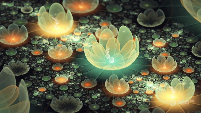 梦幻花火，3D艺术花卉，梦幻流离的3D光影花卉花朵意境美图
