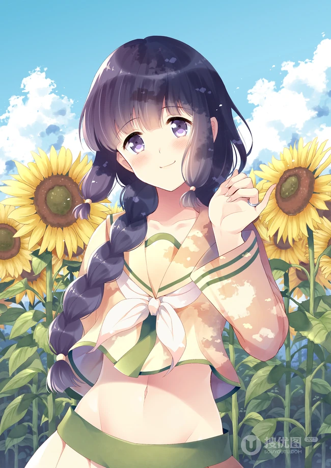 唯美的二次元向日葵少女动漫图片