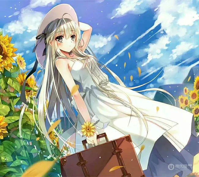 唯美的二次元向日葵少女动漫图片
