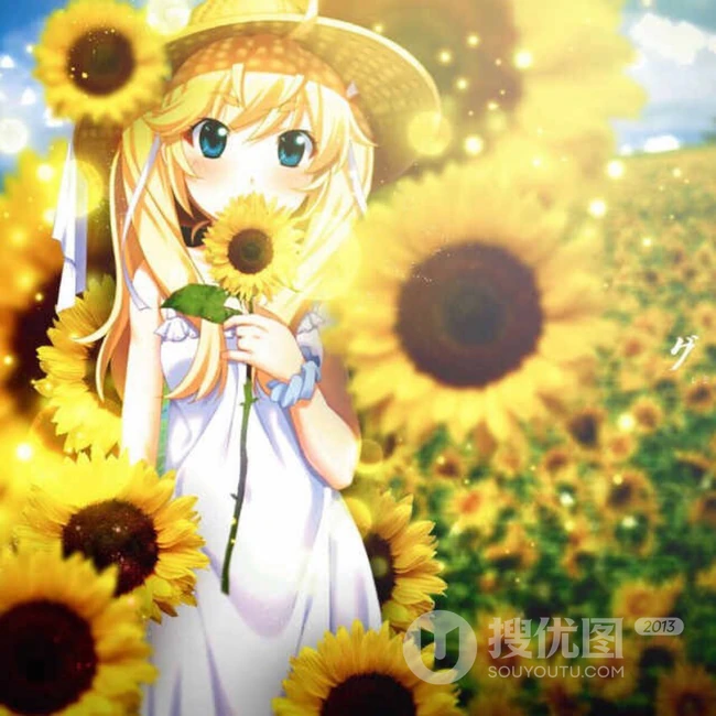唯美的二次元向日葵少女动漫图片