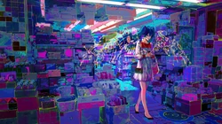 日本动漫虚拟人物初音未来创意炫彩桌面壁纸
