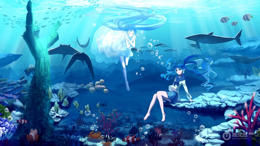 日本动漫虚拟人物初音未来创意炫彩桌面壁纸
