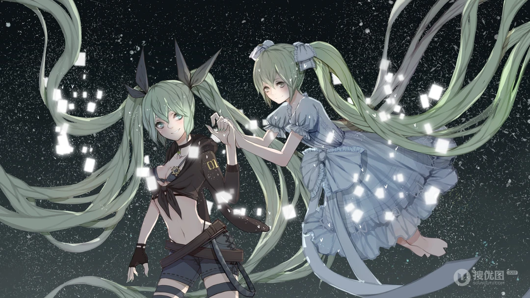 日本动漫虚拟人物初音未来创意炫彩桌面壁纸