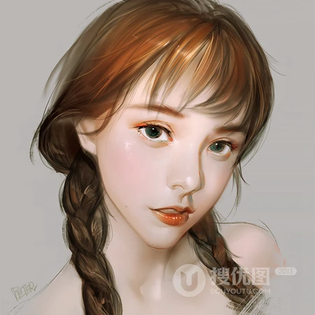 手绘少女油彩高逼真头像图片
