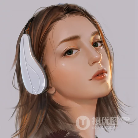 手绘少女油彩高逼真头像图片