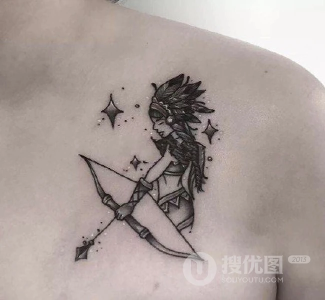 射手座纹身小图案，迷你卡通射手座女生小臂纹身图案图片欣赏 第4张