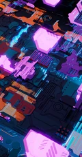 创意3D线条，炫彩晶格化的线路板手机壁纸图片
