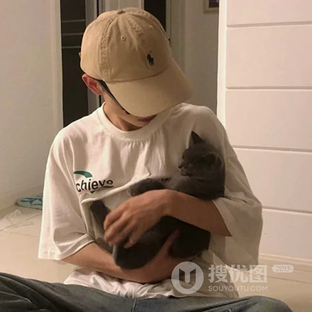 帅气小哥哥和他们的宠物猫咪自拍头像图片