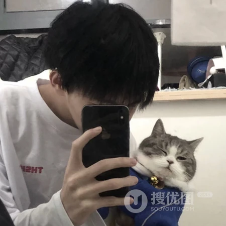 帅气小哥哥和他们的宠物猫咪自拍头像图片