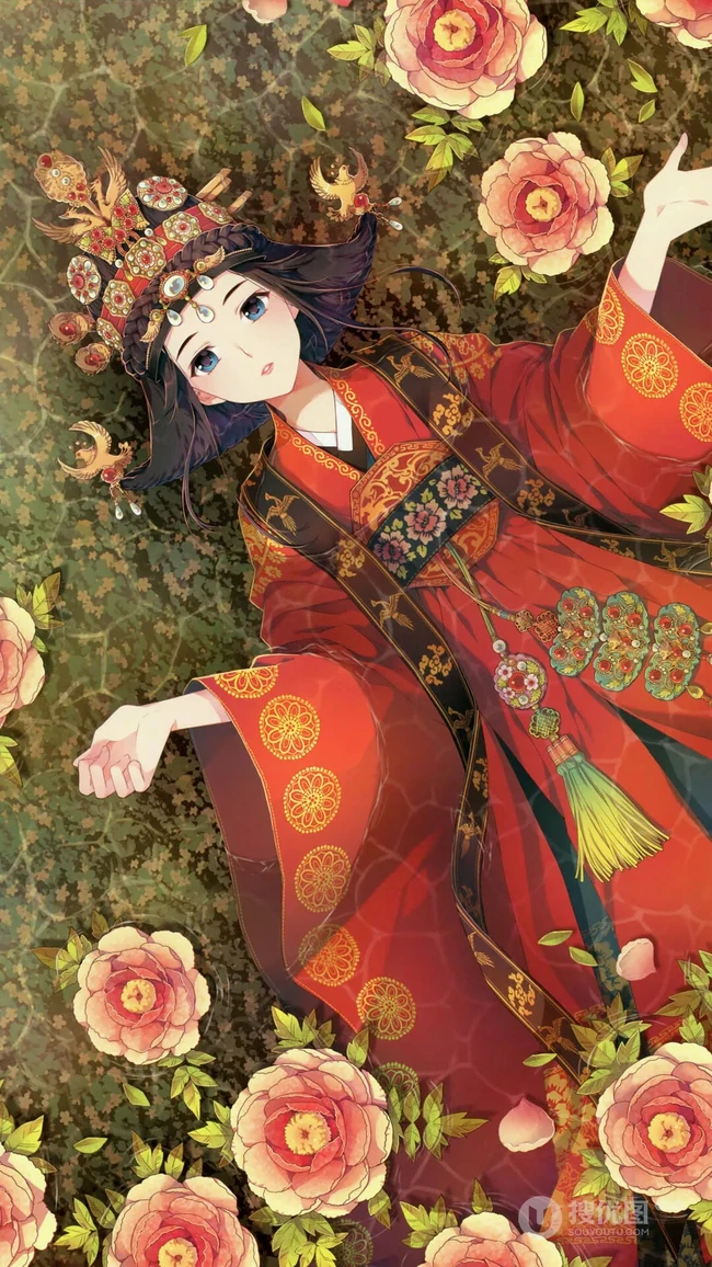 最美中式新娘装的动漫少女插画图片可做手机壁纸