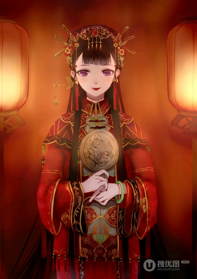 最美中式新娘装的动漫少女插画图片可做手机壁纸