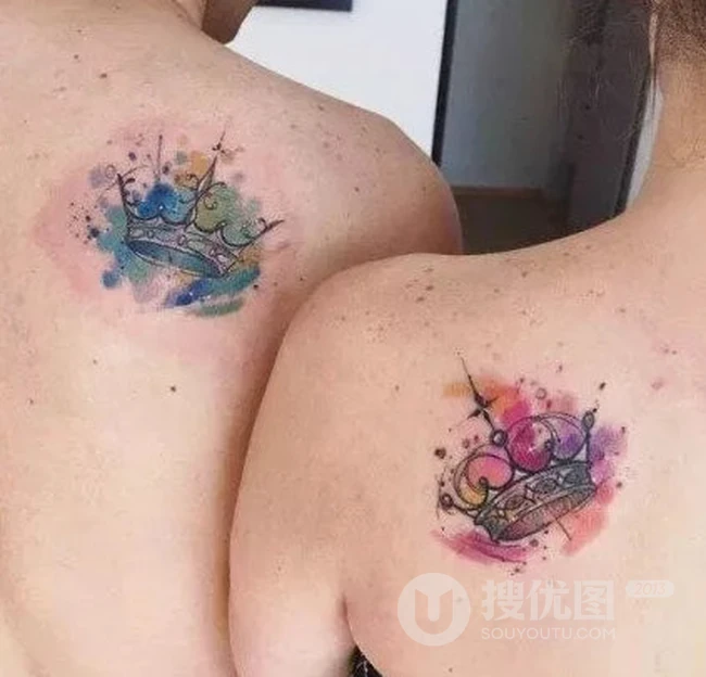 皇冠纹身图案，适合情侣配对的彩绘皇冠纹身小图案图片 第8张
