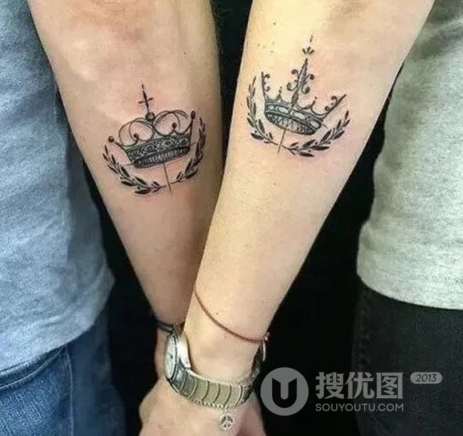 皇冠纹身图案，适合情侣配对的彩绘皇冠纹身小图案图片 第4张