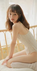 超瘦身材气质女生小碎花肩带连体衣藤椅沙发唯美写真图片