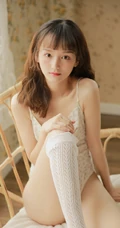 超瘦身材气质女生小碎花肩带连体衣藤椅沙发唯美写真图片