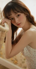 超瘦身材气质女生小碎花肩带连体衣藤椅沙发唯美写真图片