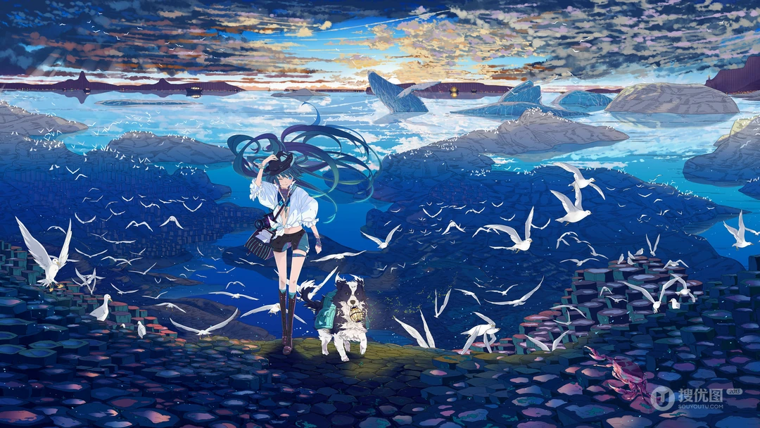 炫彩色调，动漫科技风初音未来插画壁纸图片套图