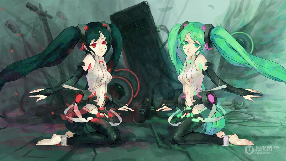 炫彩色调，动漫科技风初音未来插画壁纸图片套图