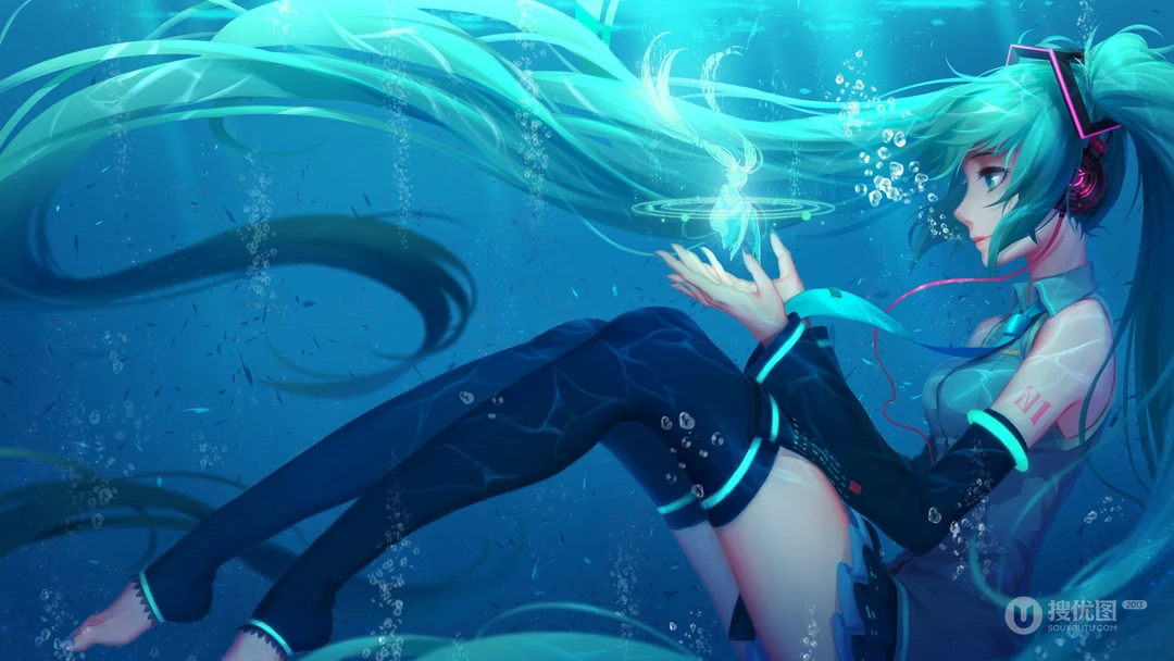 炫彩色调，动漫科技风初音未来插画壁纸图片套图