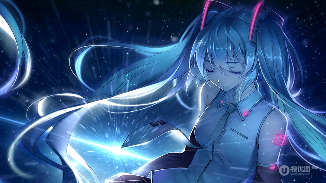 炫彩色调，动漫科技风初音未来插画壁纸图片套图
