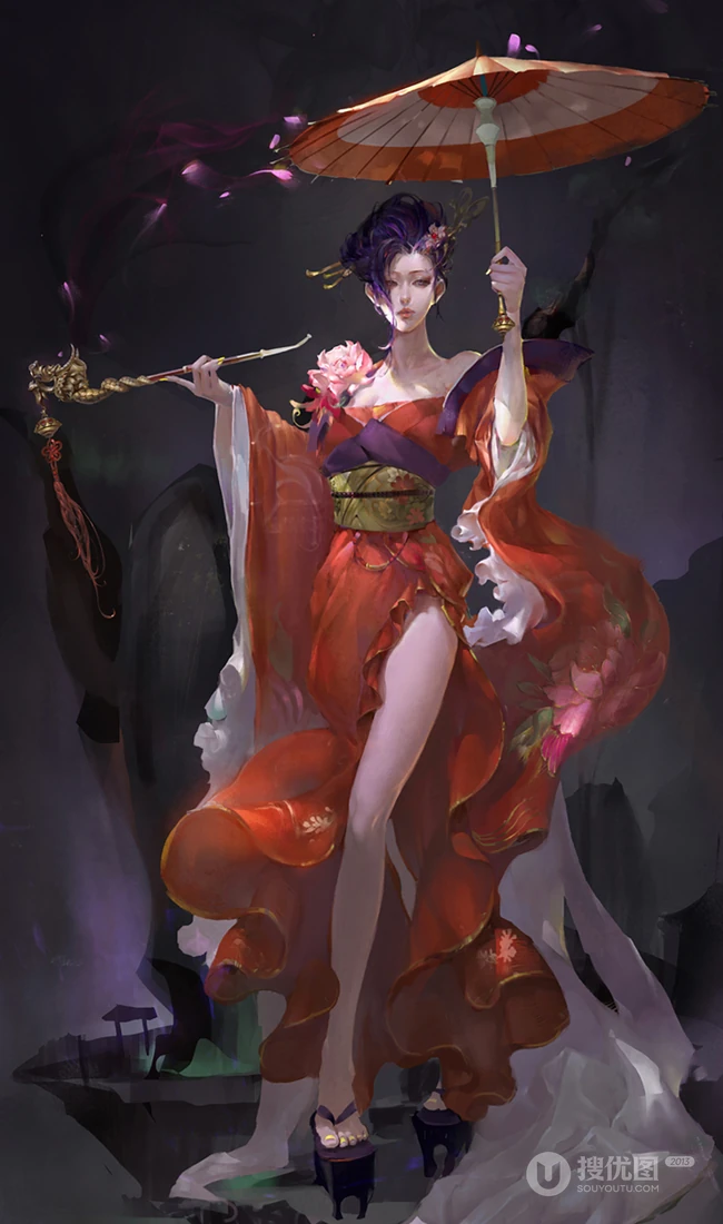 唯美和服古风动漫插画，二次元和服女王轻熟美图欣赏