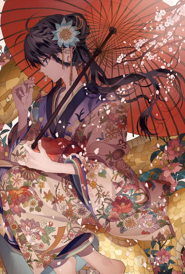 唯美和服古风动漫插画，二次元和服女王轻熟美图欣赏