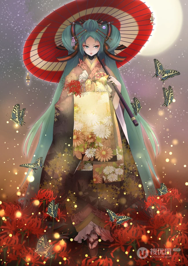 唯美和服古风动漫插画，二次元和服女王轻熟美图欣赏