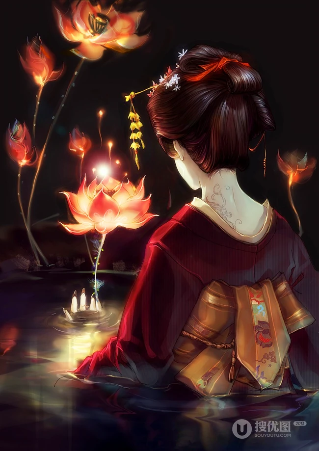 唯美和服古风动漫插画，二次元和服女王轻熟美图欣赏