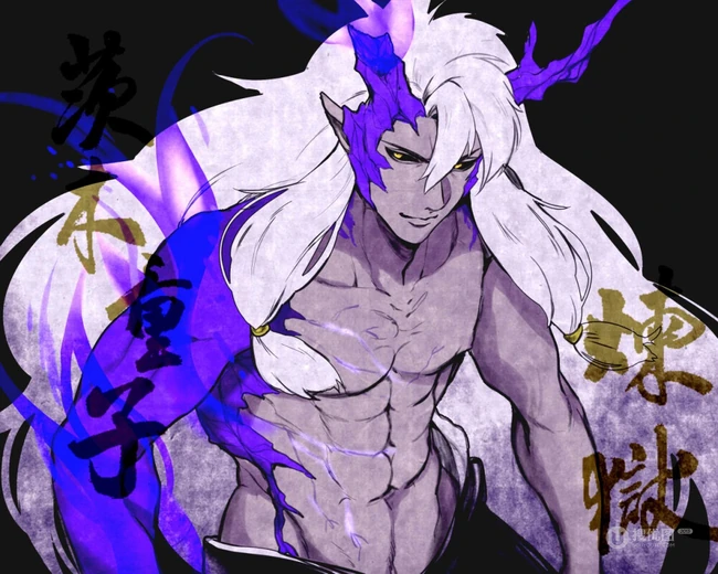 阴阳师精美同人动漫图片，唯美动漫阴阳师茨木&吞吞插画图片