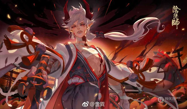 阴阳师精美同人动漫图片，唯美动漫阴阳师茨木&吞吞插画图片