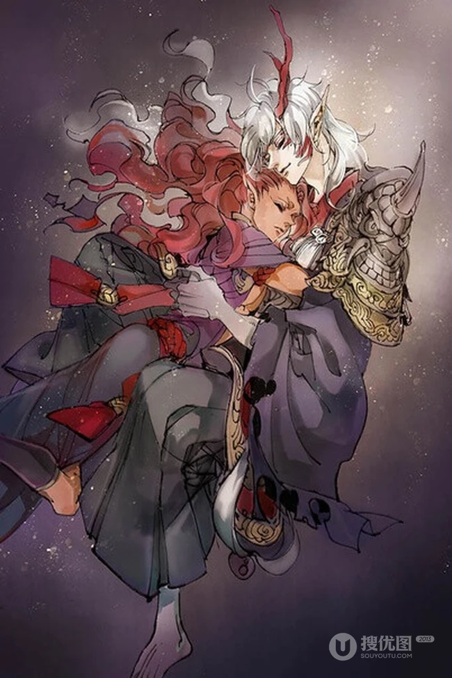 阴阳师精美同人动漫图片，唯美动漫阴阳师茨木&吞吞插画图片