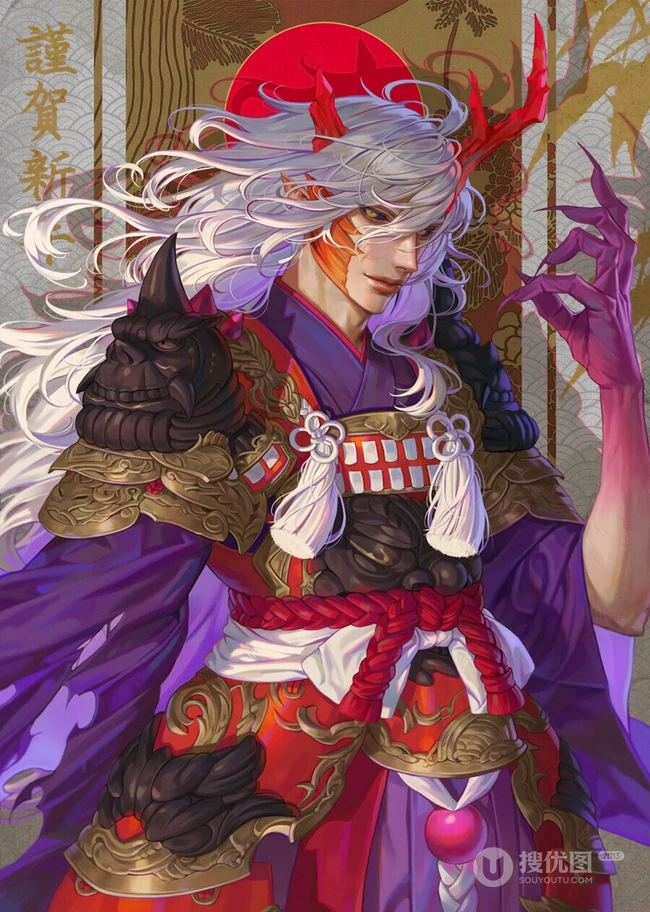 阴阳师精美同人动漫图片，唯美动漫阴阳师茨木&吞吞插画图片