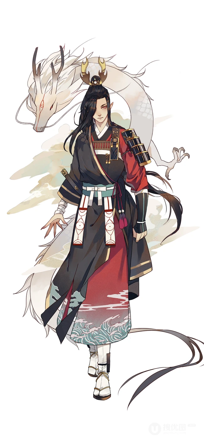 游戏阴阳师角色&ldquo;一目连&middot;风神之佑&rdquo;简洁白色背景手机壁纸