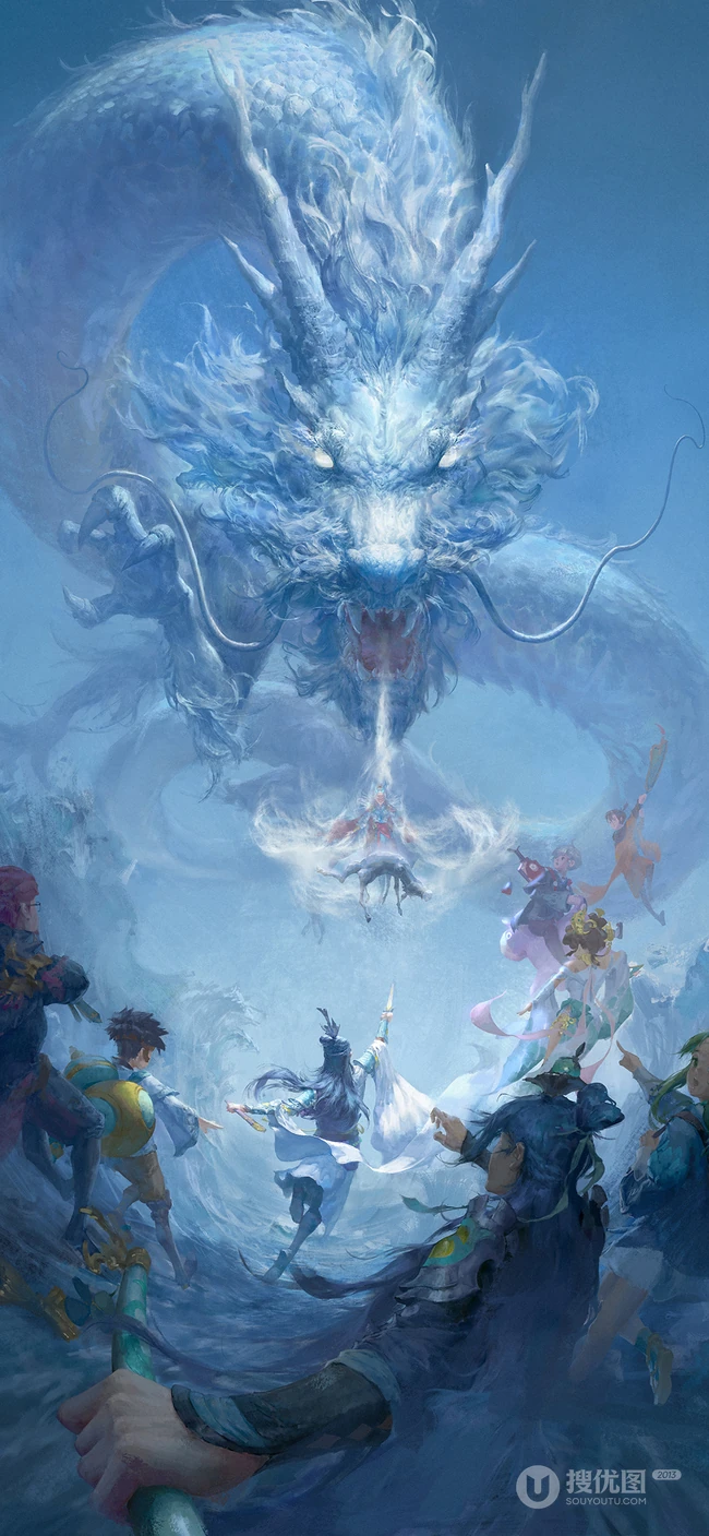 群英战巨龙的震撼游戏插画手机壁纸