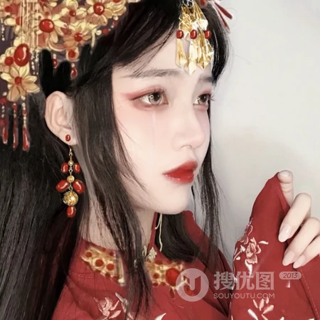 我的意中人会踏着七色彩云前来娶我，古风新娘装美人头像图片