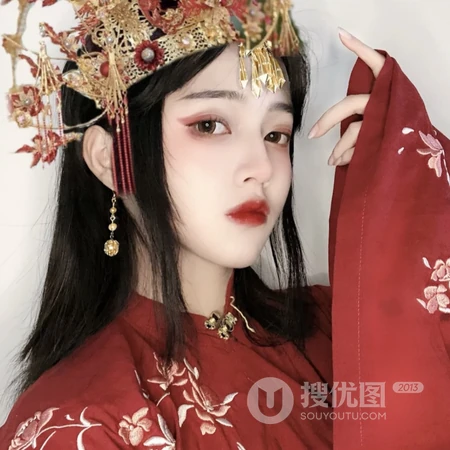 我的意中人会踏着七色彩云前来娶我，古风新娘装美人头像图片